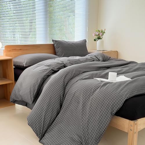 NSNLGSGC Gray Plaid Duvet Cover Set, King