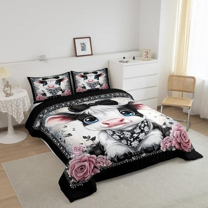 Feelyou Kids Cute Highland Cow Comforter Set King Size Boys Girls