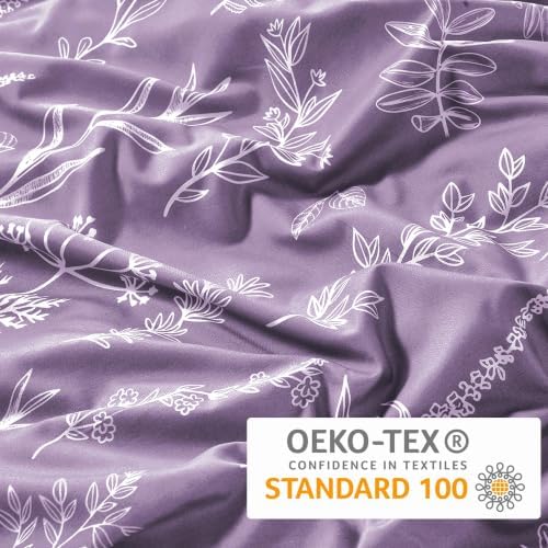 MUXHOMO Duvet Cover Twin/Twin XL Size Set, Reversible Floral Grayish Purple Duvet Cover with Zipper Closure, 2 Pieces Botanical Patterns Soft Bedding Set with 4 Ties (68"x90", 1 Pillow Case)