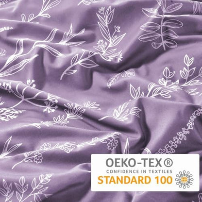 MUXHOMO Duvet Cover Twin/Twin XL Size Set, Reversible Floral Grayish Purple Duvet Cover with Zipper Closure, 2 Pieces Botanical Patterns Soft Bedding Set with 4 Ties (68"x90", 1 Pillow Case)