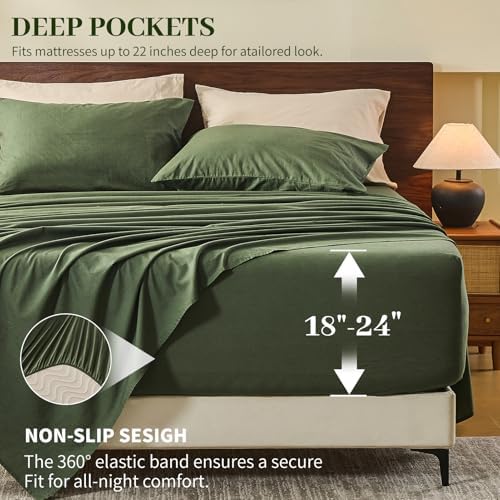 MEISHANG 100% French Linen Sheets King,6 Pcs,18-24" Extra Deep Pocket