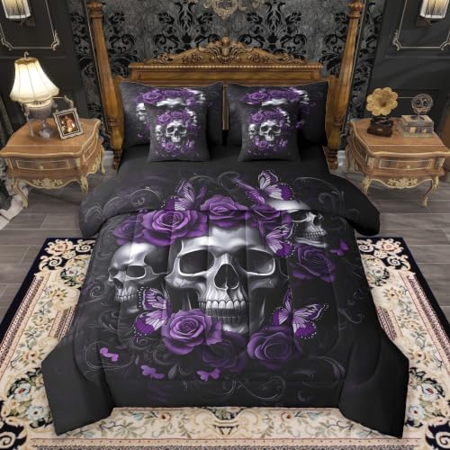 Feelyou Gothic Skull Comforter Set with Sheets 7 Piece Full Size