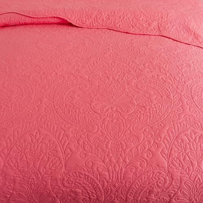 HoneiLife Quilt Sets King Size - Microfiber Bedspreads for King Bed, 3-Piece Lightweight Coverlets, Retro Bedlinen Sets, King Quilt Bedding Set All Season Use-Sugar Coral