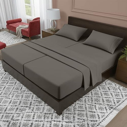 Elegant Comfort Luxury 5-Piece Bed Sheet Set - Luxury Bedding 1500 Premium Hotel Quality Microfiber, Wrinkle Resistant Cool & Breathable, Easy Elastic Fitted, Split King, Grey