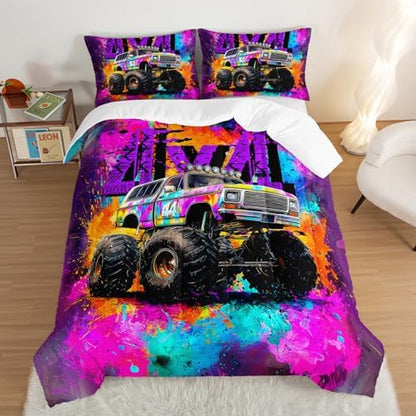 Kids Cool Truck Comforter Set King Size with 2 Pillowcases.