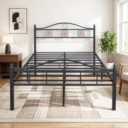 Full Size Bed Frame with Headboard Footboard, Victorian Metal Platform Beds
