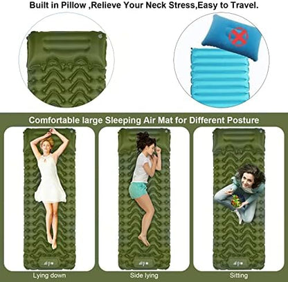 MOXILS Sleeping Pad, Ultralight Inflatable Sleeping Pad for Camping, Built-in Pump, Ultimate for Camping, Hiking, Airpad, Carry Bag, Repair Kit, Compact & Lightweight Air Mattress(Green)