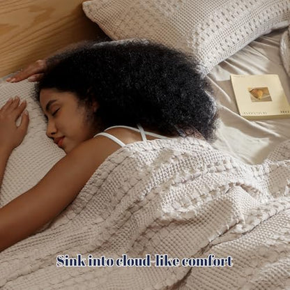 PHF Cotton Waffle Pillow Shams Standard Size 20" x 26", Oatmeal, No Insert