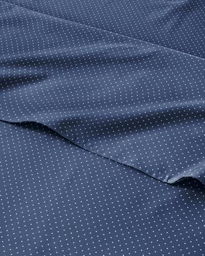 Queen 4 Piece Striped Sheet Set - Breathable & Cooling - Navy Microdots