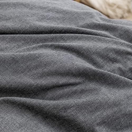 BESTOUCH Cotton Solid Duvet Cover Set Linen Feel Dark Black California King