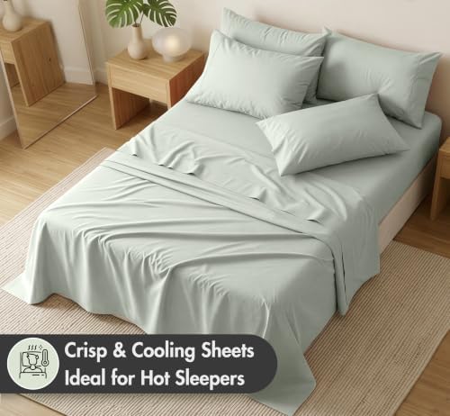 RUVANTI 100% Cotton Percale King Sheets, King Size Sheets Set, Ocean Breeze