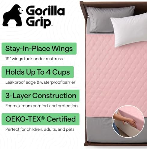 GORILLA GRIP Washable Reusable Underpads, 34x36+19in Wings, 2 Pack Pink