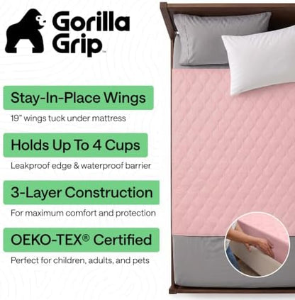 GORILLA GRIP Washable Reusable Underpads, 34x36+19in Wings, 2 Pack Pink