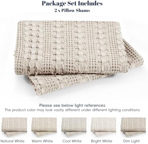PHF Cotton Ruffle Waffle Weave Euro Sham Covers 26"x26", Oatmeal, No Insert