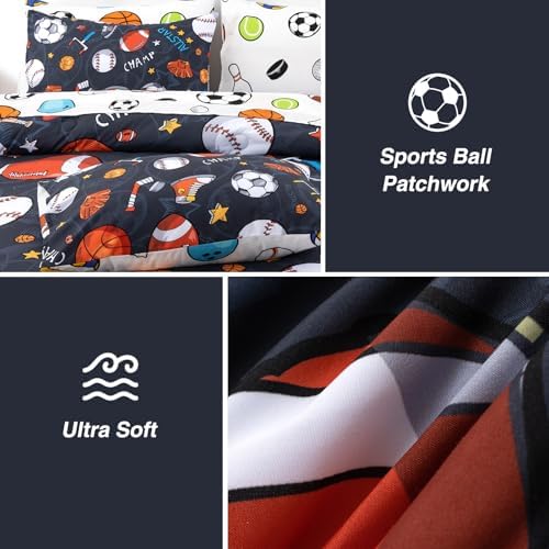 A Nice Night Rugby Basketball 6pc Boys Queen Comforter Sets,Gray