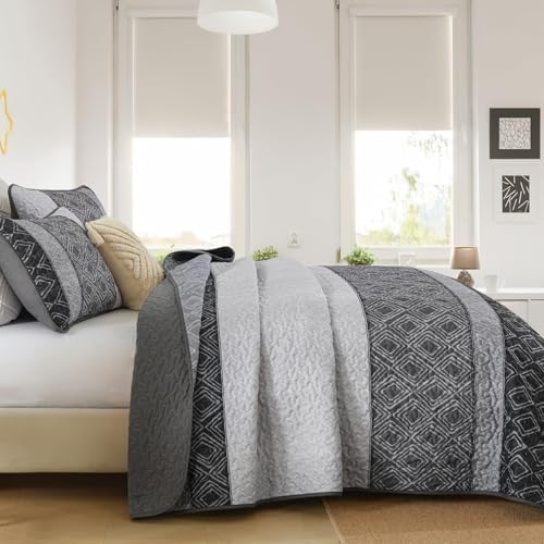 Cottolester Twin Quilt Set for Dorm Bedding,2 Pcs Black Grey Bedspreads