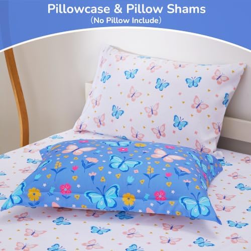 Viviland Kids Bedding Set Twin Size Comforter Sets, Bed in Purple Butterfly Cover Set for Children