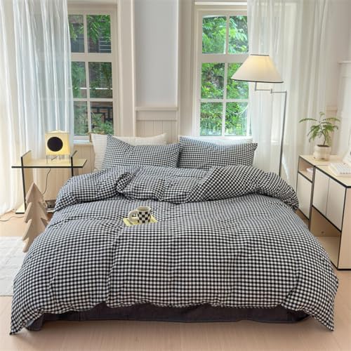 Mucalis Black White Gingham Duvet Cover King 100% Washed Cotton Plaid Checkered Duvet Cover Set Vintage 3 Piece Grid Bedding Set with Zipper Closure 4 Corner Ties,Durable,Easy Care