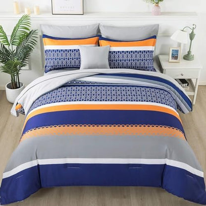 Anibedding 8 Pieces Bed in a Bag,Striped Comforter Set King Size