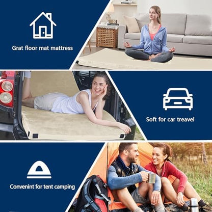 CYMULA Memory Foam Camping Mattress Pad, Sleeping Mat, Portable Roll Up Mattress for Adults, Camping Bed Pads for Sleepover, Car Bed with Travel Bag