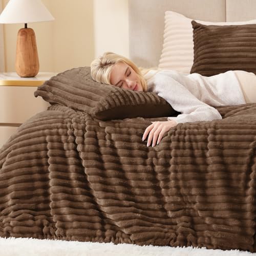 EXQ Home Fluffy Comforter Set Twin Size,2 Pieces Bed Set,Taupe Brown