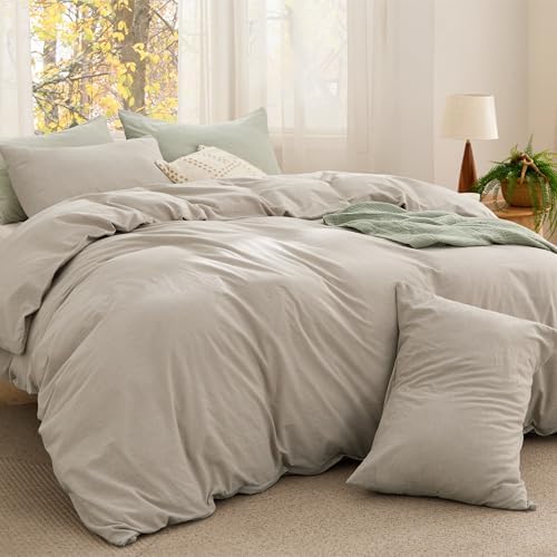 Bedsure PureWoven Cotton Comforter Set Prewashed, King, Linen