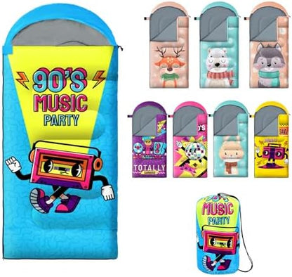 Sleeping Bag for Kids,Portable Camping Sleeping Bags for Boys&Girls with Cute Cartoon Print,Lightweight Waterproof Compact Sleeping Bag for Indoor Outdoor Hiking Travel