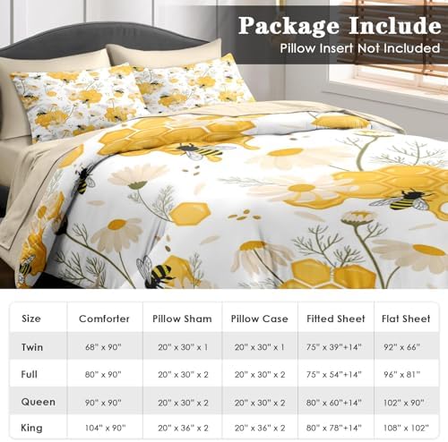 Pamnest Twin Comforter Set with Sheets, 5 Pieces Bees Honey Bedding