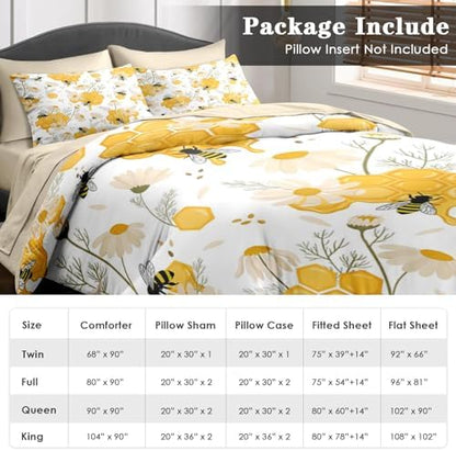 Pamnest Twin Comforter Set with Sheets, 5 Pieces Bees Honey Bedding