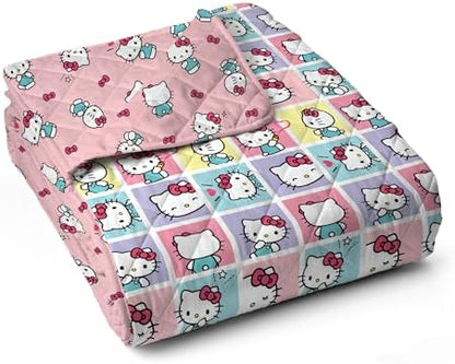 Northwest Hello Kitty Sweet As Can Be Reversible Quilted Throw, Kawaii Cozy Fantasy Throw, Gift for Anime Fans or Game Room Décor, 90 x 90 Inches