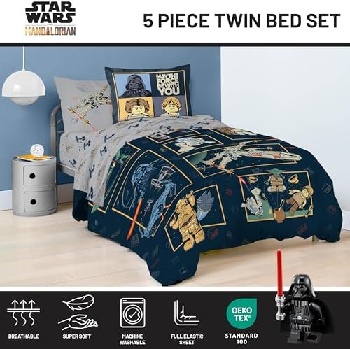 LEGO® Star Wars Twin Comforter Set 5 Piece Soft Kids Bedding, Blue