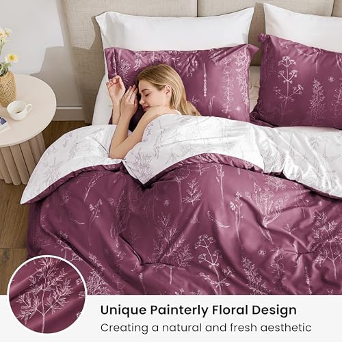 Love's cabin Vintage Rose Comforter Set Queen - Queen Size Comforter Set, 3 Pieces Cute Floral Bedding Sets for All Seasons,1 Soft Reversible Botanical Flowers Comforter and 2 Pillow Shams