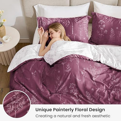 Love's cabin Vintage Rose Twin Comforter Set - Twin XL Size Comforter Set Dorm Bedding, 2 Pieces Cute Floral Bedding, Reversible Flowers Comforter, 1 Comforter & 1 Pillow Sham