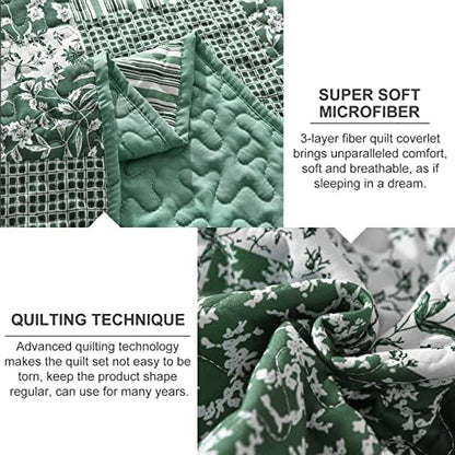 Mybedsoul Boho Quilts Queen Size, Patchwork Reversible Bedding Set, Green