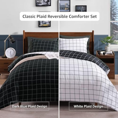 Plaid Twin XL Comforter Set Black 5 Pieces Bed in a Bag for College Dorm