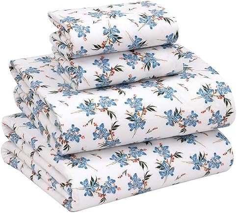 RUVANTI Flannel Sheets Set Queen Size, Cloud Nine
