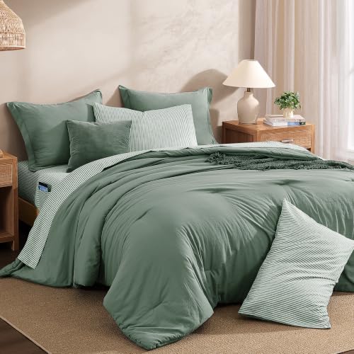 Monbix Full Size Comforter Sets-7 Pieces Soft Bed in a Bag Full Bedding Set