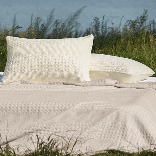 PHF Cotton Waffle Pillow Shams Queen Size 20" x 30", Ivory, No Insert