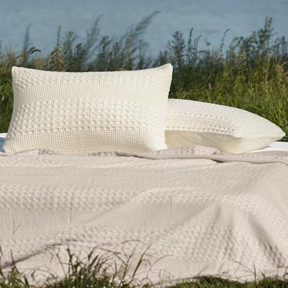 PHF Cotton Waffle Pillow Shams Standard Size 20" x 26", Ivory, No Insert