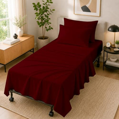 Cottingon 4 PC Cot Sheet Set 25"X75", Egyptian Cotton, Burgundy