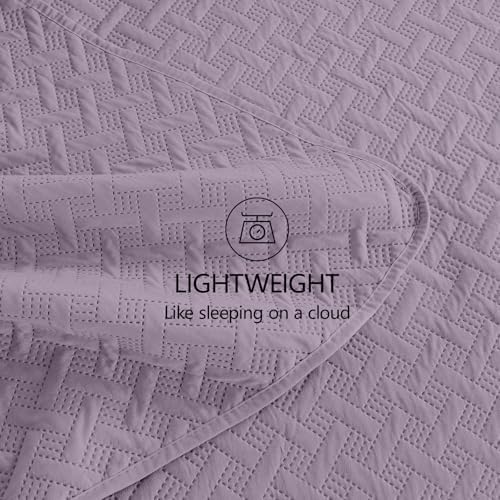 FLYMME Quilts Queen Size,Lightweight Grayish Purple Bedspreads,Basket Weave Pattern,Ultra Soft Microfiber Bed Coverlet 3 Pieces for All-Seasons (1 Quilt,2 Shams)