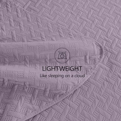 FLYMME Quilts Queen Size,Lightweight Grayish Purple Bedspreads,Basket Weave Pattern,Ultra Soft Microfiber Bed Coverlet 3 Pieces for All-Seasons (1 Quilt,2 Shams)