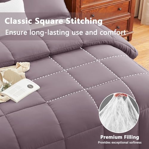 CozyLux Full Size Comforter Sets, 3-Piece Box-Stitched, Dusty Purple