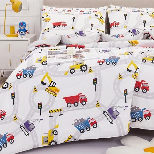 Viviland Kids Twin Bedding Sets, Boys Comforter, White Car