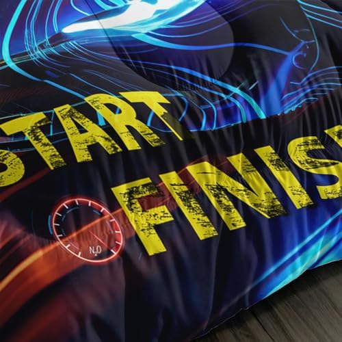 AILONEN Black Racing Car Comforter Set Full Size, Extreme Sports Theme Bedding for Kids Boys, Modern Race Bed in a Bag, Cool Sports Duvet Set, 1 Quilt 2 Pillowcases, 3 Pcs