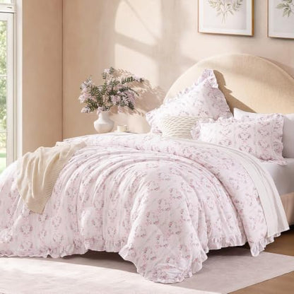 Andency Pink Bow Ruffle Comforter Twin, 2 Pieces Floral Bedding
