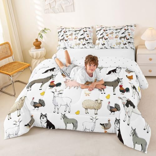 Feelyou Farm Animal Comforter Set Toddler Size Cute Animal Bedding Set for Kids Boys Girls Farm Theme Duvet Quilt Cartoon Bedroom Decor 2 Pcs with 1 Pillow Cases