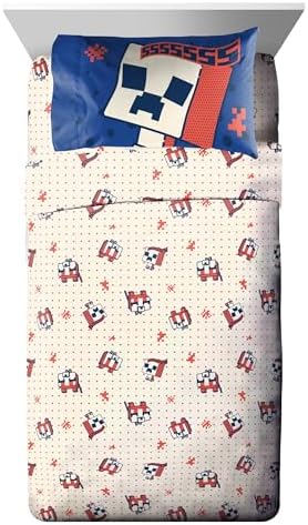 Minecraft Creeper Twin Comforter Set 5 Piece Soft Kids Bedding, Blue