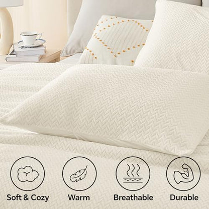 ChiXpace Fleece Twin Size Comforter Set Beige, Fluffy Bed Set 2 Pieces