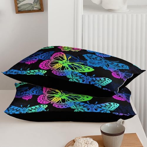 Axolotl Colorful Butterflies Bedding Set,Gradient Butterfly Comforter for Girls Kids,3 Pcs Butterfly Animal Kids Bed Set,Rainbow Butterflies Comforter for Teens Adults,1 Quilt with 2 Pillowcases King